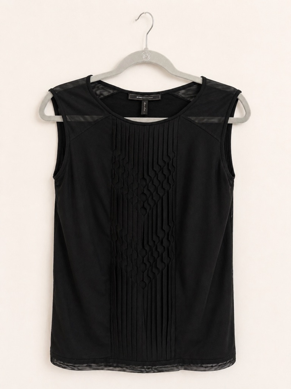 BCBGMaxAzria Black Sleeveless Pleated Front Camisole